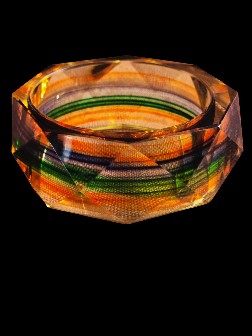 Faceted Resin Bangle with Orange and Green Stripes